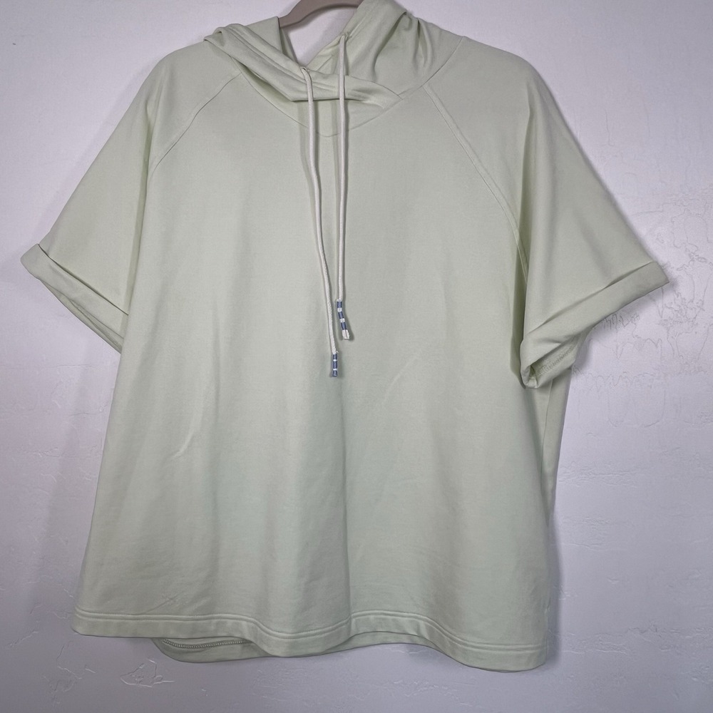 J Jill‎ Fit Elevate Terry Elbow Sleeve Hooded Sweatshirt Top Woman Light Green L